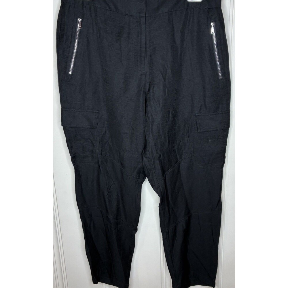 Black Cargo Pants DKNY Utility Fashion Lightweight Pockets Front Zippers Size 14